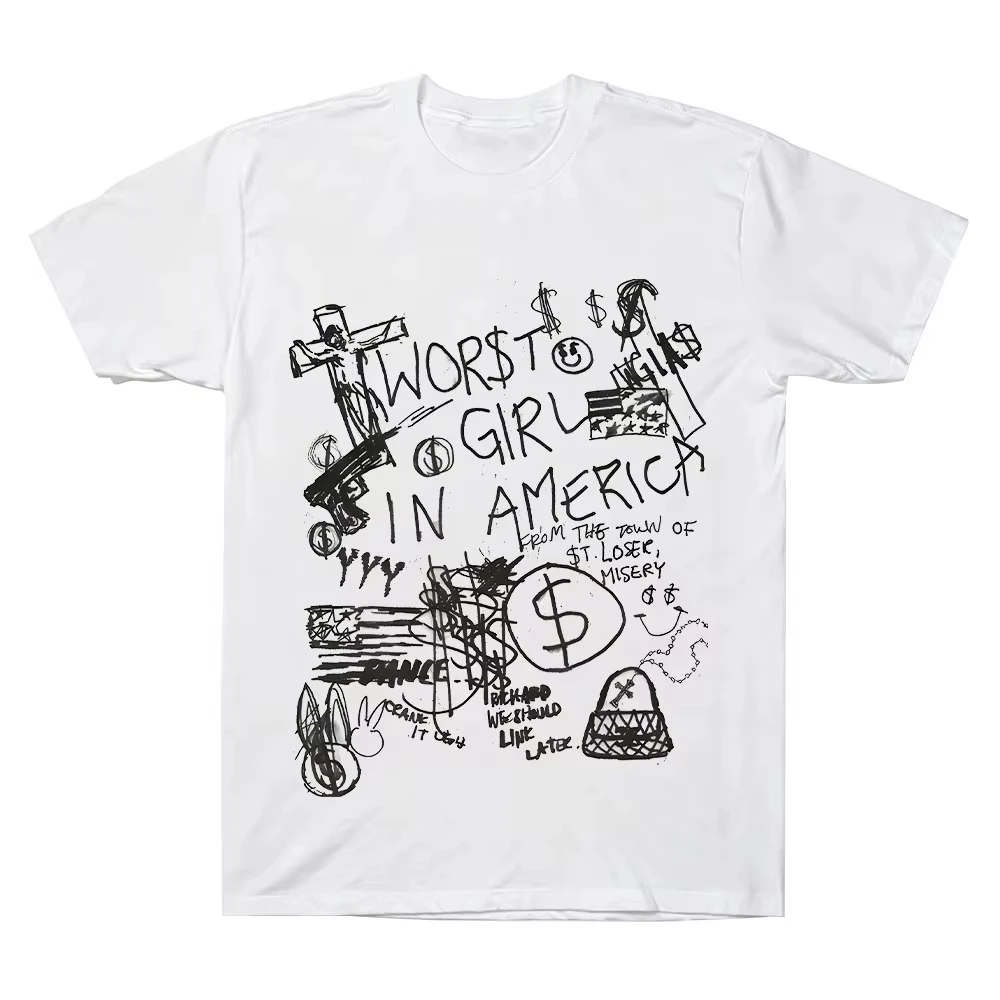 Sharpie Slayyyter Crank Graphic Print T-Shirt Men Women O-neck Cotton Hand Drawn Graffiti Short Sleeve Hyper Pop Oversized Top