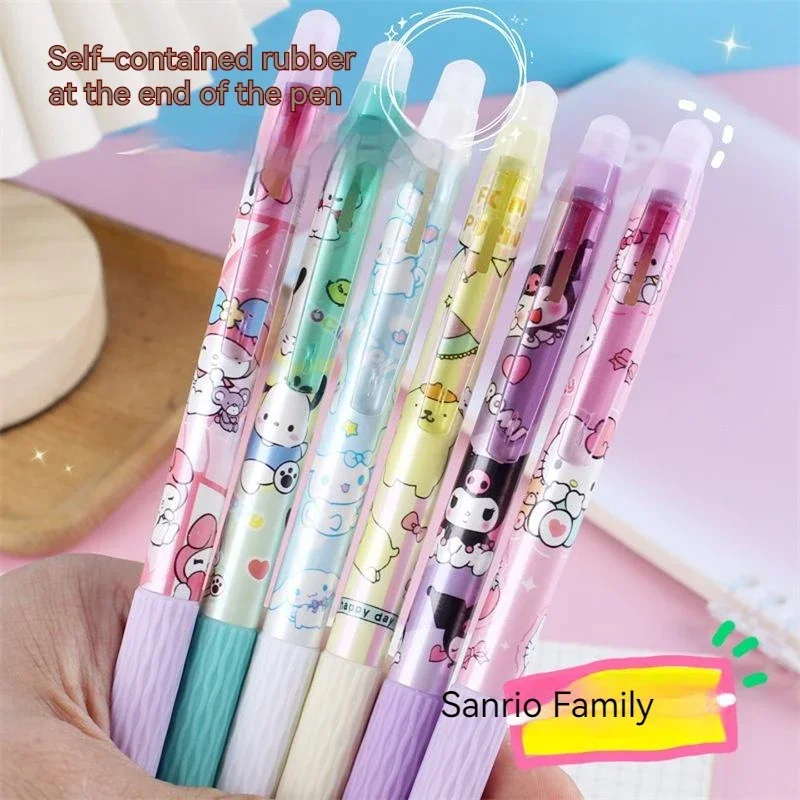 Sanrio 24pcs Erasable Gel Pen Cinnamonroll Kuromi Melody 0.5 Blue Student Writing Quick-drying And Easy-to-erase Cute Stationery