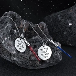 Stainless Steel Lightsaber Pendant Necklace Classic Movie Series Universe War Force Jewelry for Fans Gifts