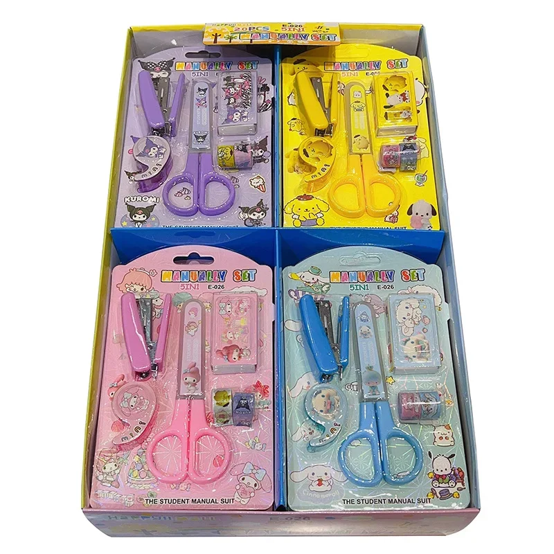 10/20pcs Sanrio Stationery Set Melody Kuromi Student Hand Account Tool Scissor Stapler Tape School Supplies Stationery Wholesale