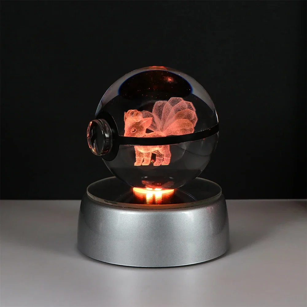 Pokemon 3D Crystal Ball Pikachu Gengar Eevee Mewtwo Anime Game Pokeball met Led Nachtlampje Basis Kerstcadeau Woondecoratie