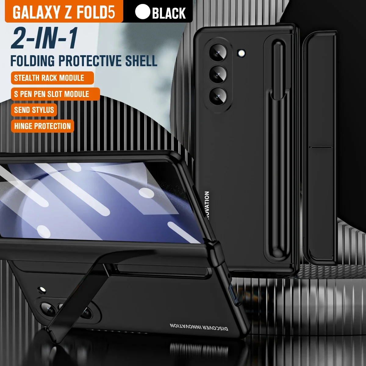 For Samsung Galaxy Z Fold 5 4 Case Skin Friendly Frosted Removable Pen Slot Bracket Tempered Film Folding Shockproof Hard Cover