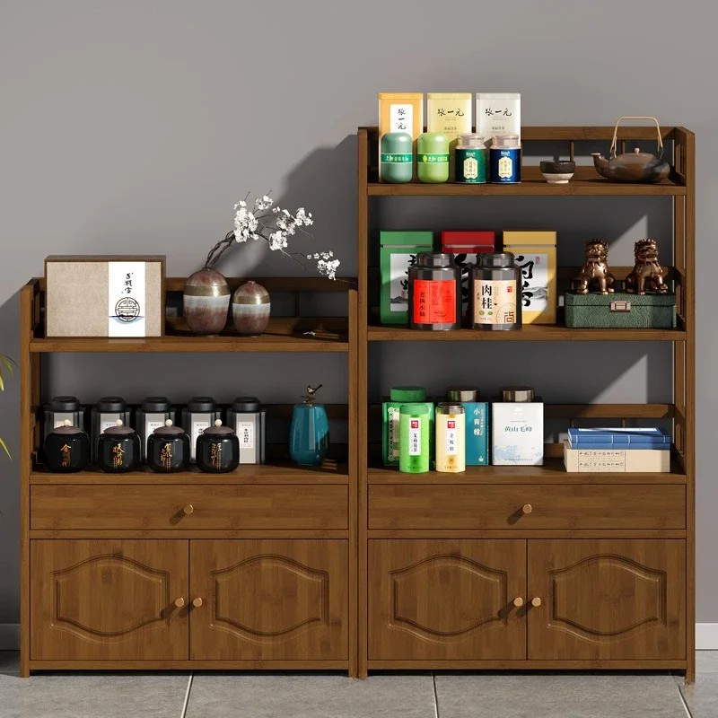 Multi-functional Tea Cabinet Shelf Office Tea Cabinet Solid Wood Living Room Tea Side Cabinet