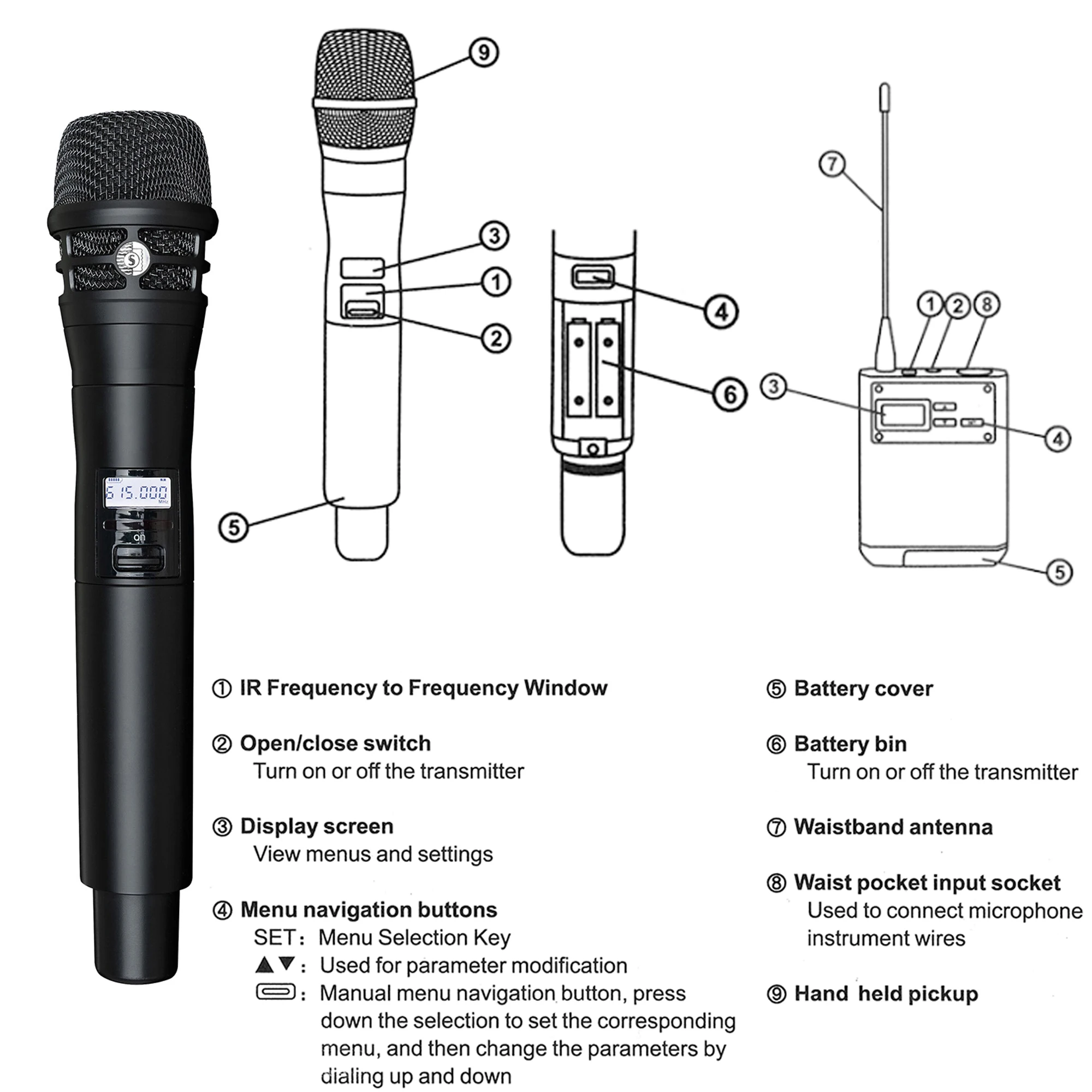 Microphone wireless Professional AD4D 500/600/900Mhz Russia & Mexico Warehouse Maleta Microfono Inalambricos Stage Cordless Mic