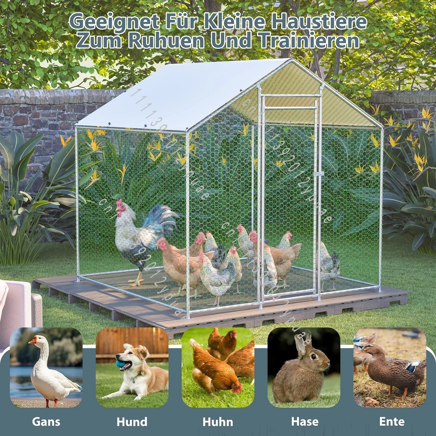 2x3x2m Chicken Run Enclosure with Safety Lock, Waterproof PE Cover & Metal Hooks, Poultry Cage for Chickens Rabbits Ducks Hens