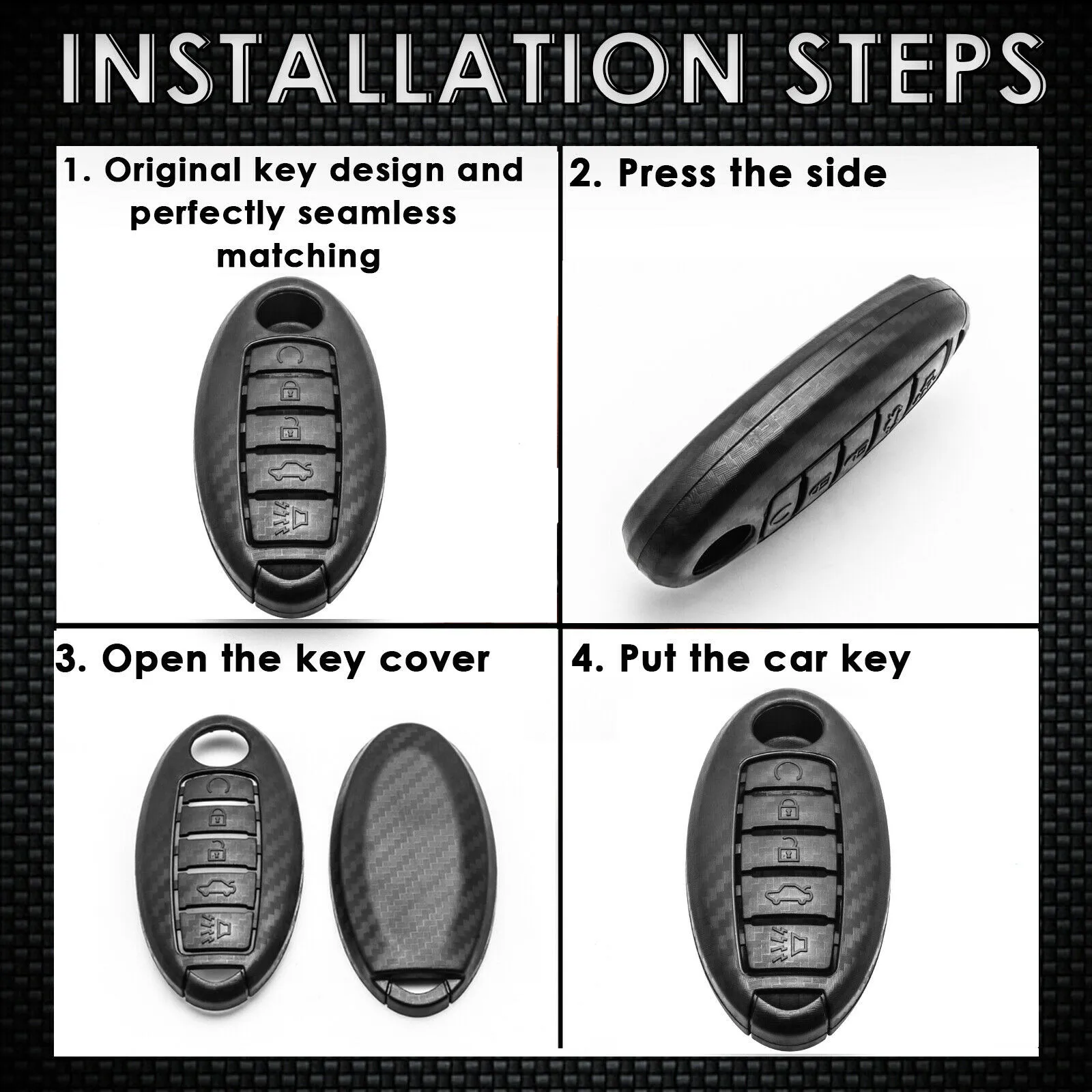 1pcs 5 Button Matte Black Car Key Case Carbon Fiber Style Smart Key Fob Cover Case Holder For Nissan Infiniti