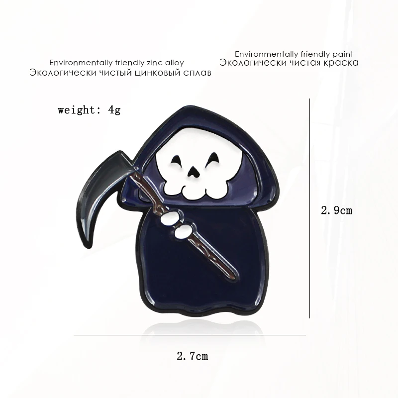 Death Skull Button Enamel for Women Men Hat Bag Clothes Lapel Pins Brosche Cartoon Sickle Death Skeleton Pins Pin Black Cloak