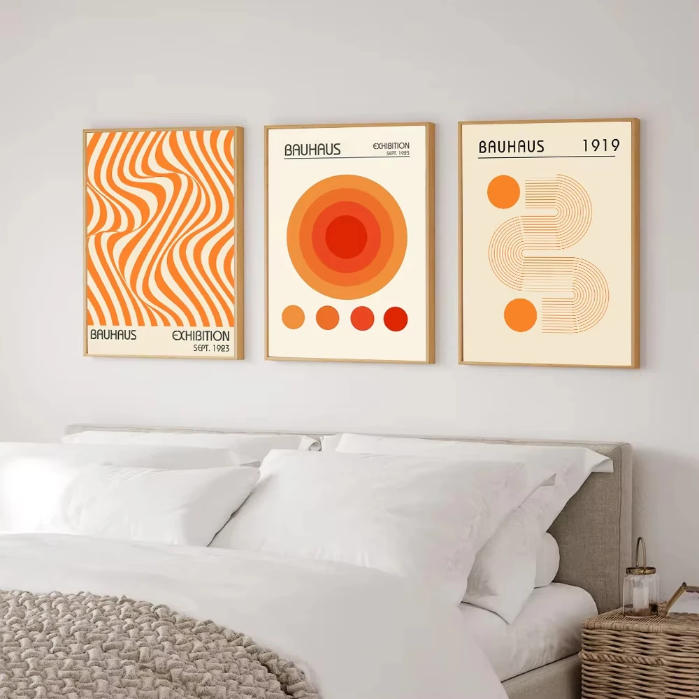 1PC/3PCS Rahmenlose Abstrakte Orange Bauhaus Poster Leinwand Malerei Minimalistischen Moderne Geometrische Wand Kunst Ausstellung Wohnkultur