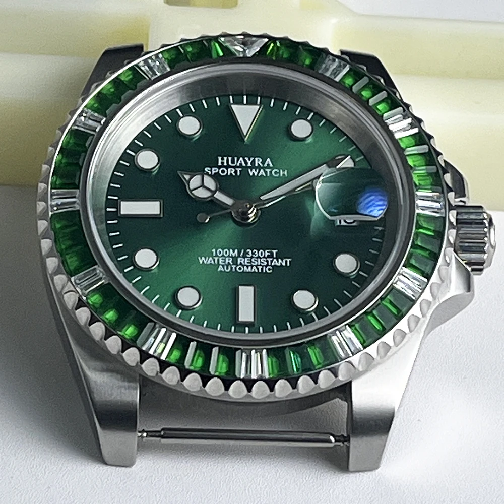 

40mm polished brushed ST1612 Automatic Men's Watch Green Single Turn Bezel Case Sapphire Glass Date waterproof mechanical watch