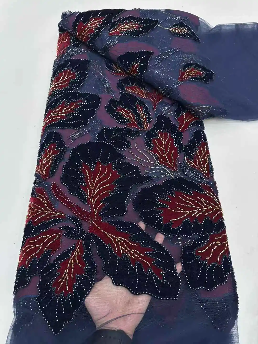 

2025Delicate Elegant Latest Luxrious High Quality Austria Velvet Lace With Stones Fabric For Party Evening Dress NN_2571Z