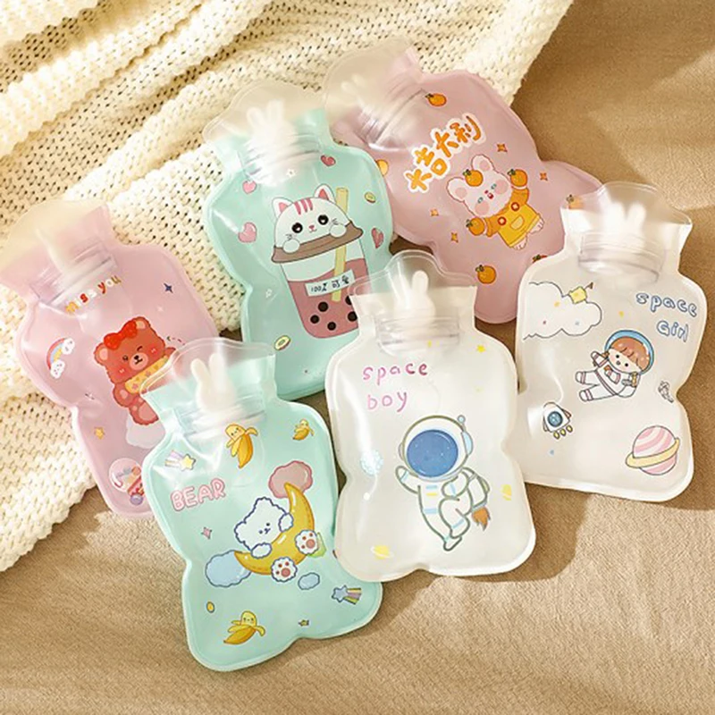 Cute Mini Hot Water Bottles Portable Small Transparent Cartoon Water Filled Winter Hand Warming Water Bag Home Warming Supplies