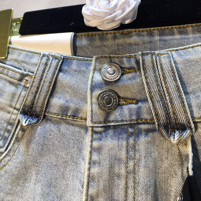 유럽풍 패션 반바지, 2025 여름 신상 스플라이싱 컬러 프린지 스트리머 하이웨이스트 얇은 탄성 데님 반바지 여성용, 핫팬츠