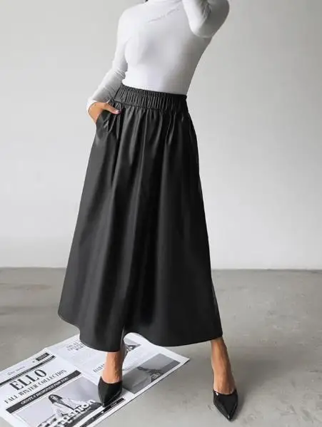 2025秋冬ファッション新作レザースカートワインレッドベルベット人工皮革Aラインハイウエストスカート