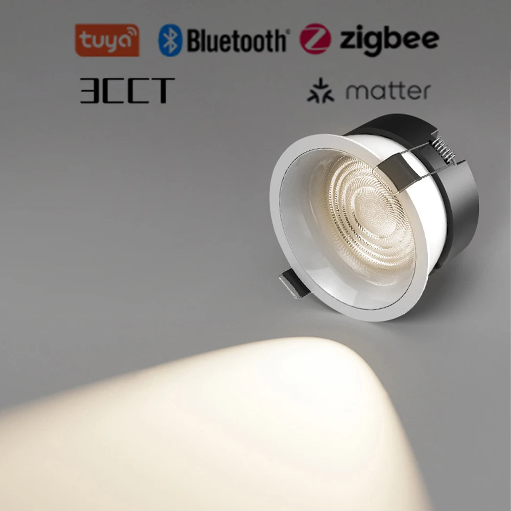 High Efficiency Embedded anti Glare LED Spotlight 3CCT Tuya Bluetooth/Zigbee Matter Smart Recessed LED Downlight Bedroom Indoor