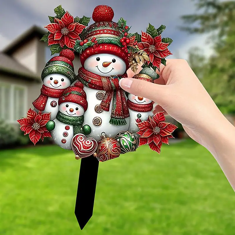 Christmas Snowman 2D Acrylic Yard Plug Decor Garden Yard Hand-Painted Patio Decoration Outdoor Lawn Gardening Decoration Tool