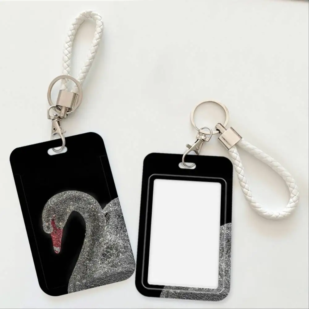 Sparkling Swan Sculpture ID Card Holder White Plastic Shell For Doctor Nurse Student Bus Bank Credit Card Holiday Gift
