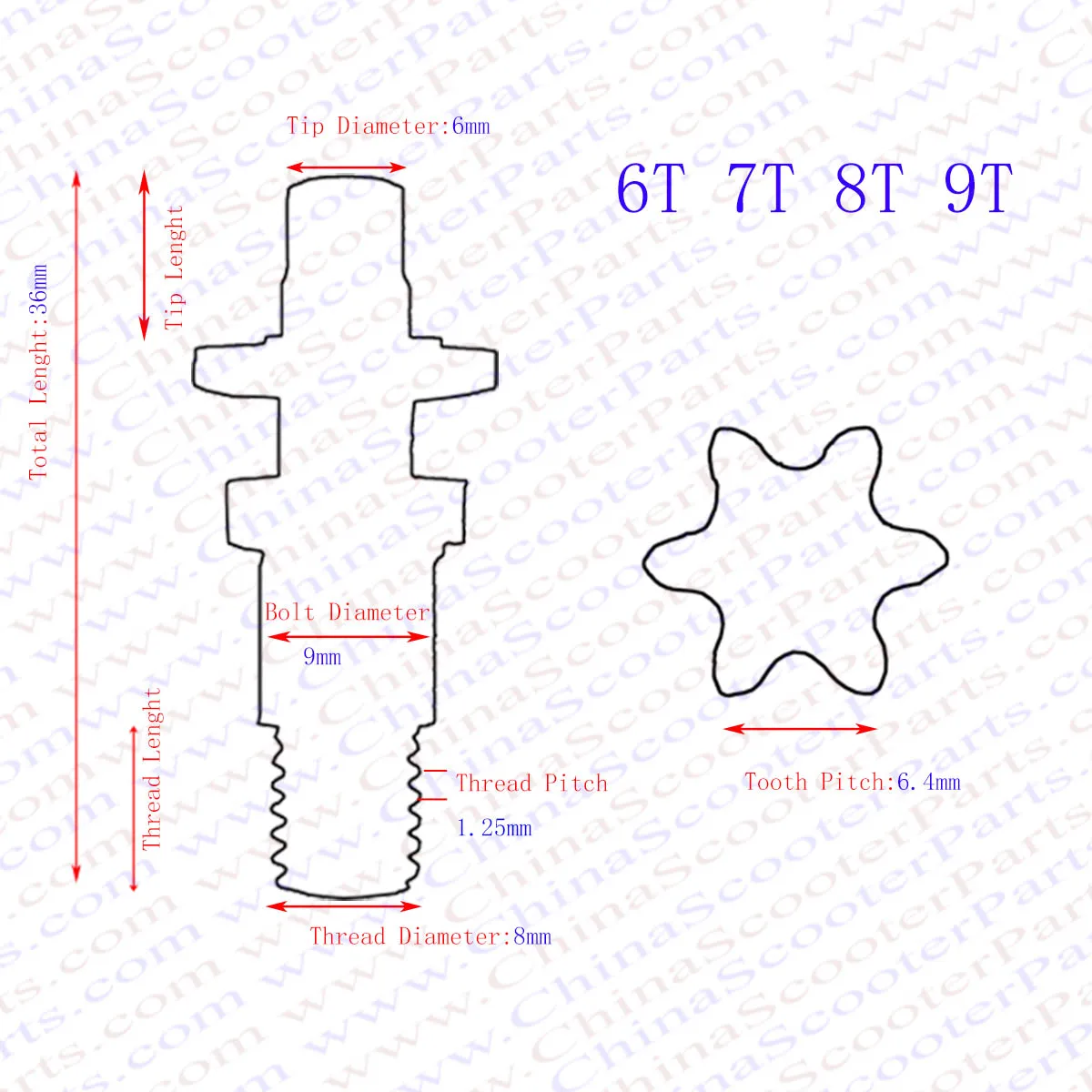 6T 7T 8T 9T 25H T8F M8 M10 Chain Clutch Gear Box Front  Sprocket For 47cc 49cc 39CC Blata Engine Pocket Bike Mini Moto ATV Quad