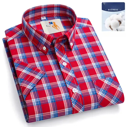Plus Size 9XL 100% Cotton Thin Summer Short Sleeve Shirts for Men Slim Fit Formal Casual Plain Shirt Soft Plaid Hawaiian Clothes - Image 18