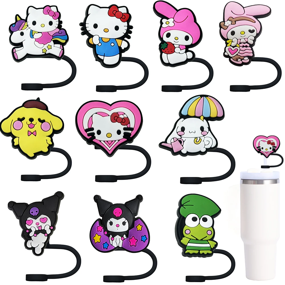 MINISO Sanrio-Tapa de paja de gel de sílice, tapón de paja de bebida, reutilizable, a prueba de salpicaduras, apto para taza, colgante de dijes, 10MM