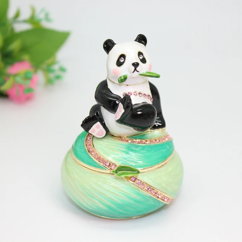 SHINNYGIFTS New Style Animal Series Panda Trinket Box Enamel Jewelry Gift Box Panda Souvenirs Metal Crafts