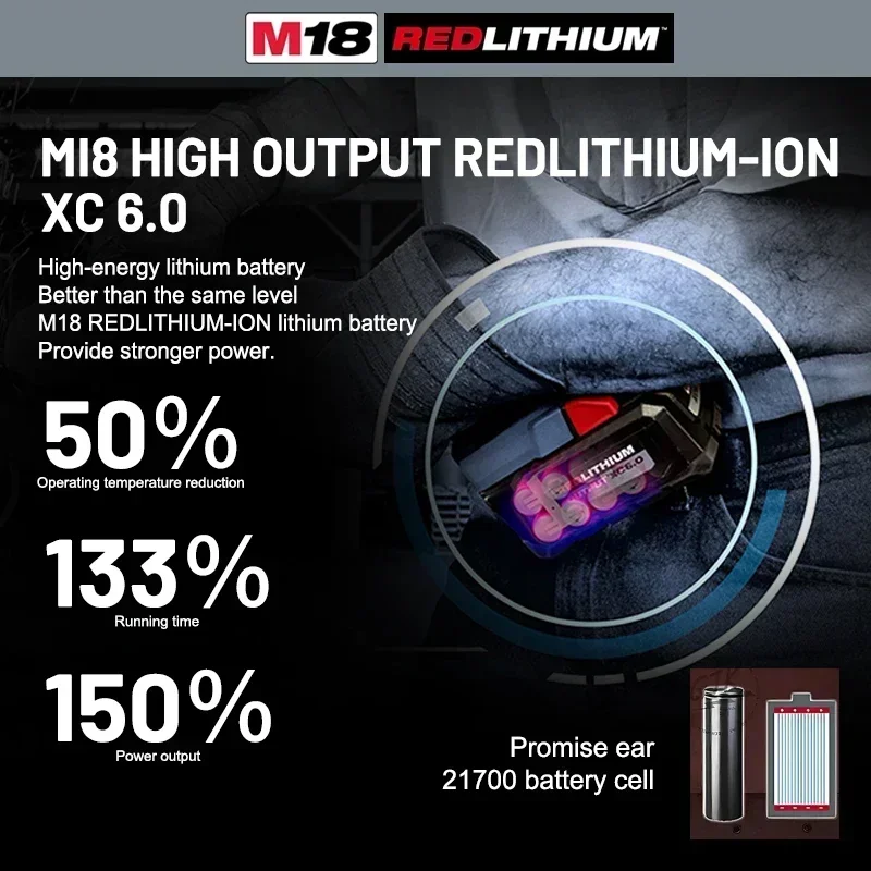 100% Authentic Milwaukee M18 18V 5.0Ah 6.0Ah High Output Lithium ion Battery For 48-11-1850 48-11-1815 Cordless Electric Tools