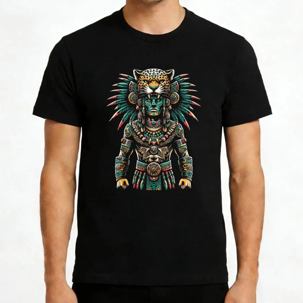 Aztec Jaguar Warrior Tribal Art Men T-Shirt Cotton Casual Unisex Wear Gift for Him Fashion Statement Shirt Oversized Tops