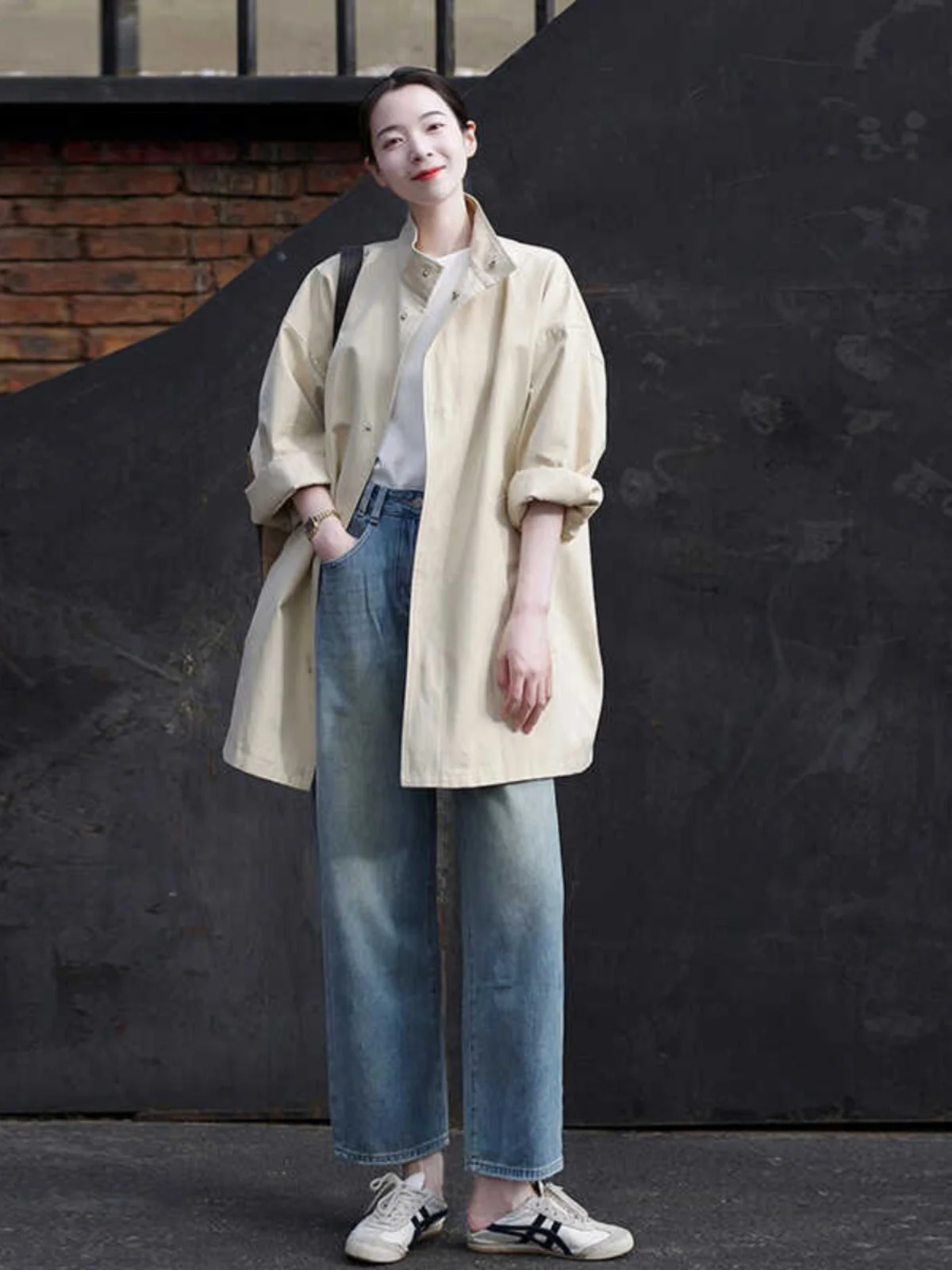 

Trench Femme Long Coat Woman Lengthened Dry College Woman'S Senior Below-The-Knee Springautumn Beauty Eyelets Structured