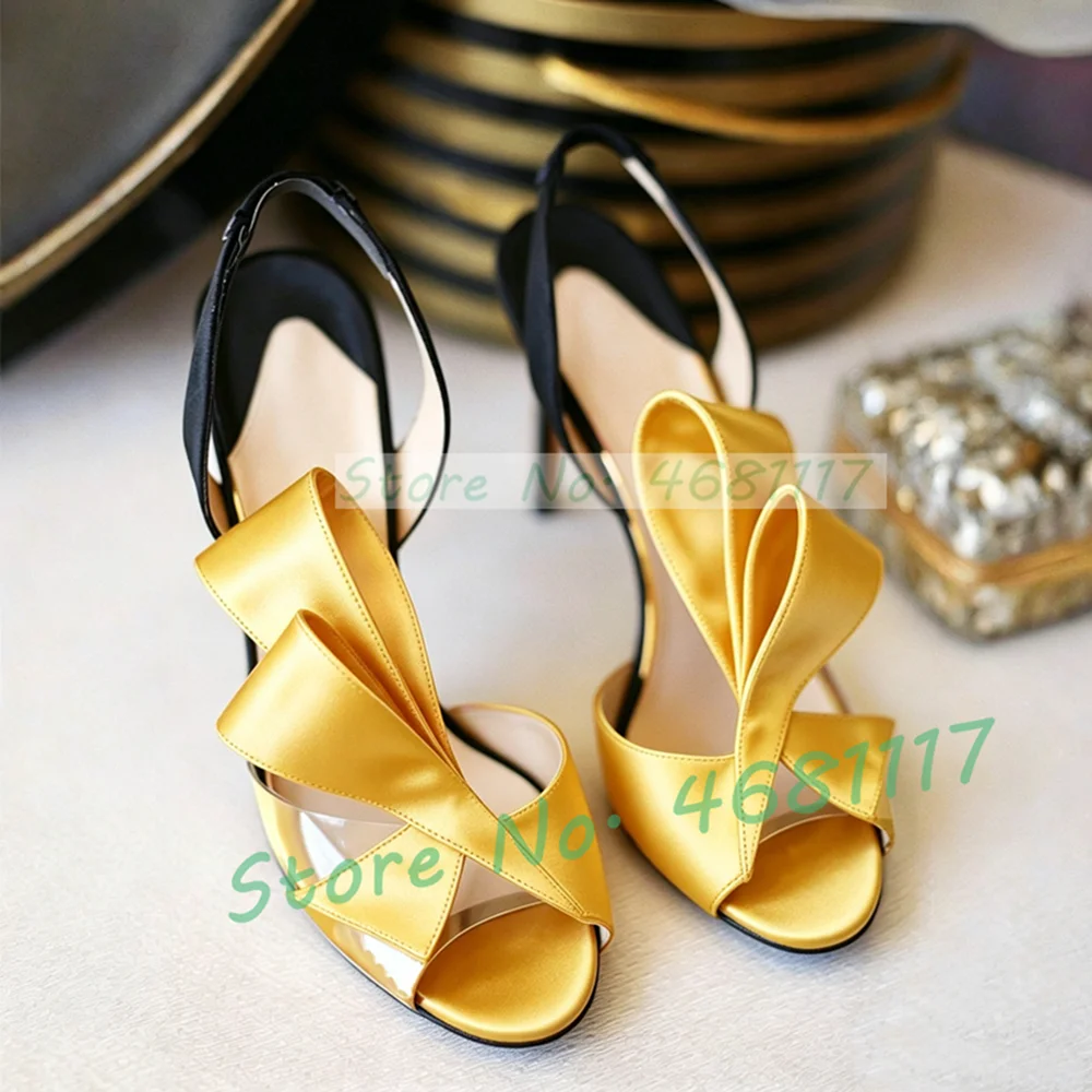 Satin Bow Back Strap High Heels Sandals Women Classy Two-tone Glossy Patent Shoes Ladies Party Clear Pvc Strap Open Toe Sandals