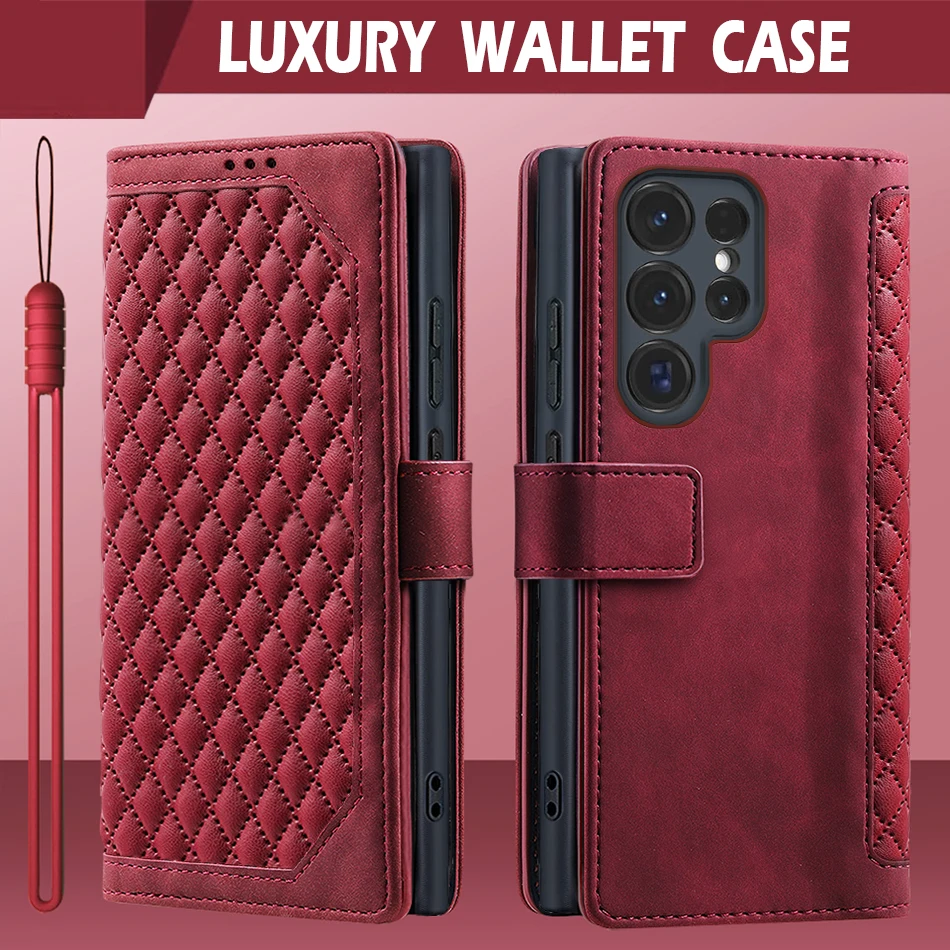 Flip leather wallet case for Samsung Galaxy S25 Ultra 5G S24 S23 FE S22 Plus S21 S20 S 25 24 S25+ S24+ S24Ultra 25Ultra S25Ultra