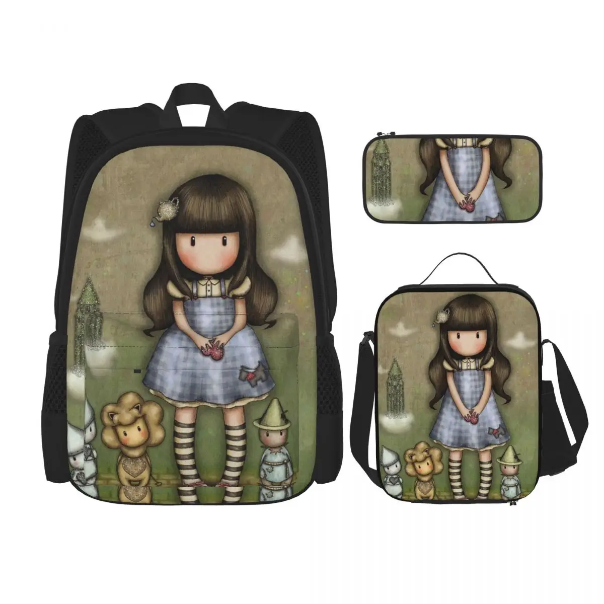 

Santoro Gorjuss Backpacks Boys Girls Bookbag Students School Bags Cartoon Kids Rucksack Lunch Bag Pen Bag Three-Piece Set