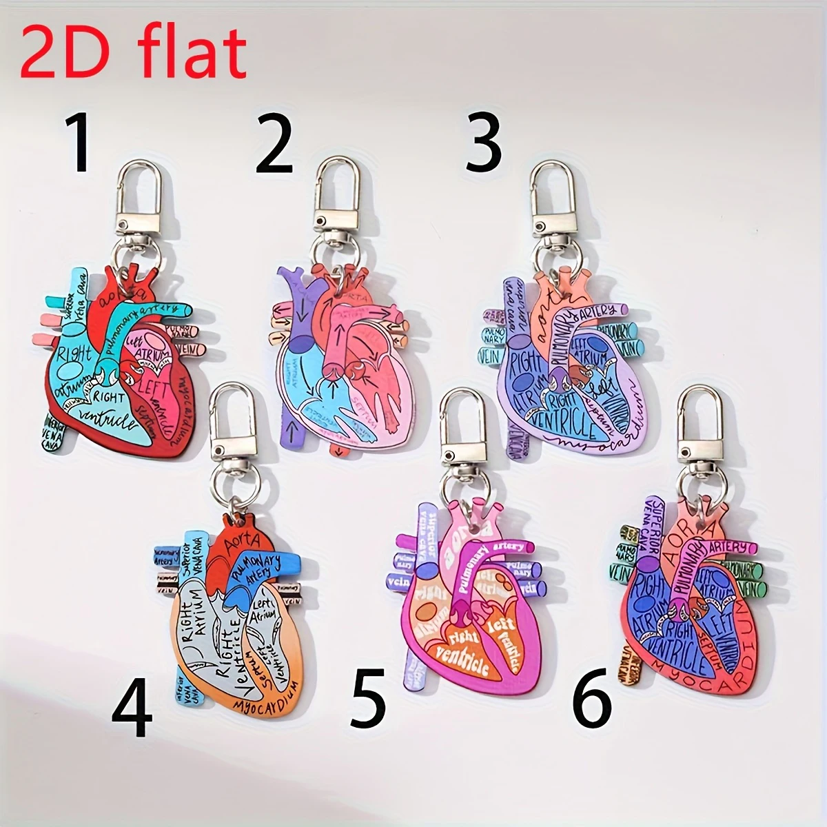 Creative Nurse-Themed Keychain with a Cartoon Anatomical Heart. Made of Acrylic and Metal, a Simple-Style Bag Charm Gift.