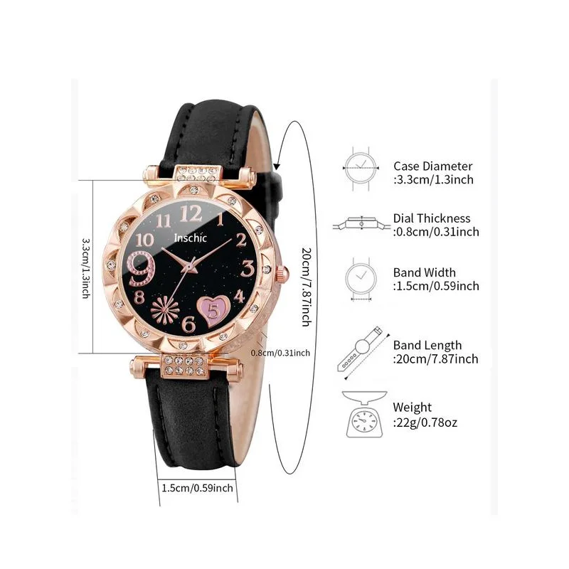 Women's Elegant Round Dial Quartz Watch & Bracelet, 2024 New Trendy Sparkly Luxury Heart Design Bracelet, Rhinestone Decor Wrist