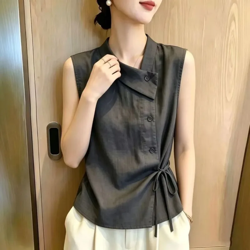 Women's Vest Coat 2026 Summer Solid Color Design Sense Fashion Ladies Vest Loose Leisure Sleeveless Lady Horse Clip