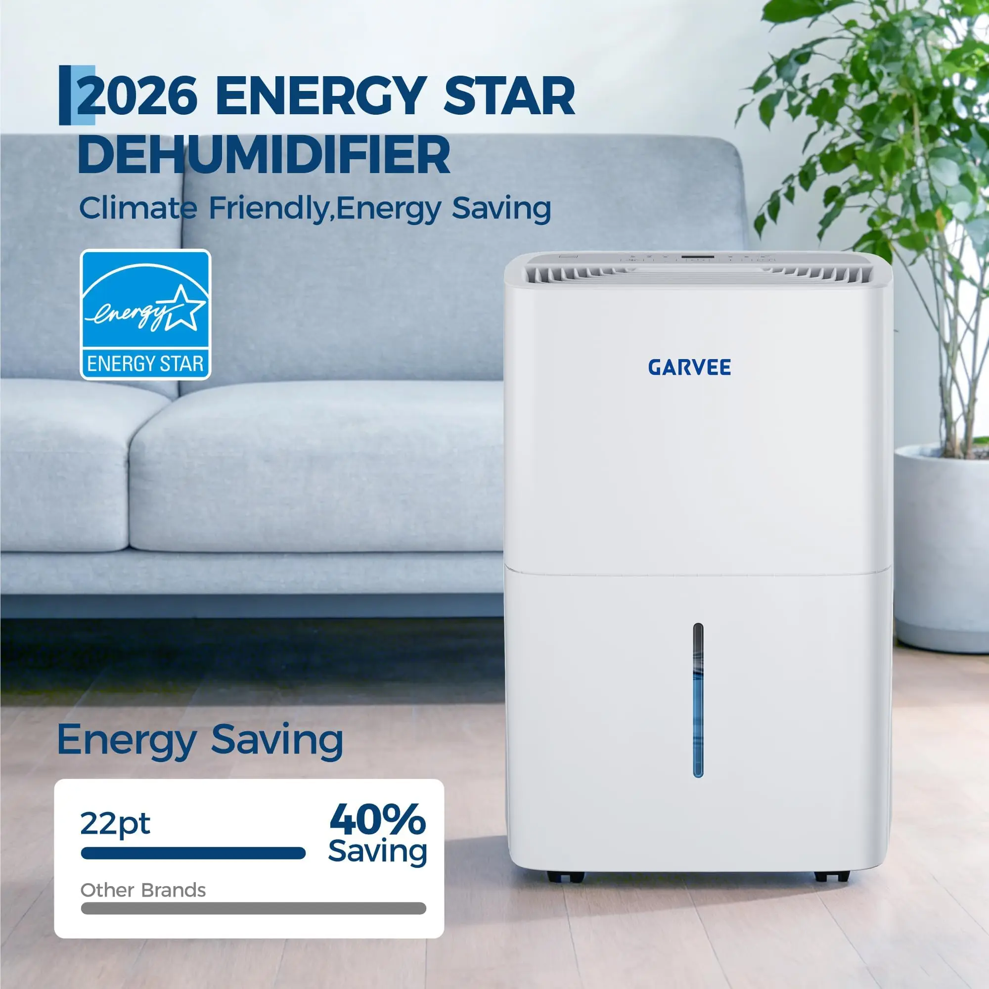 Deshumidificador Doméstico de 22 Pint para 1500 Pies Cuadrados - Certificado de Eficiencia Energética - Filtro Lavable - Ideal para el Hogar, Sótano, Baño