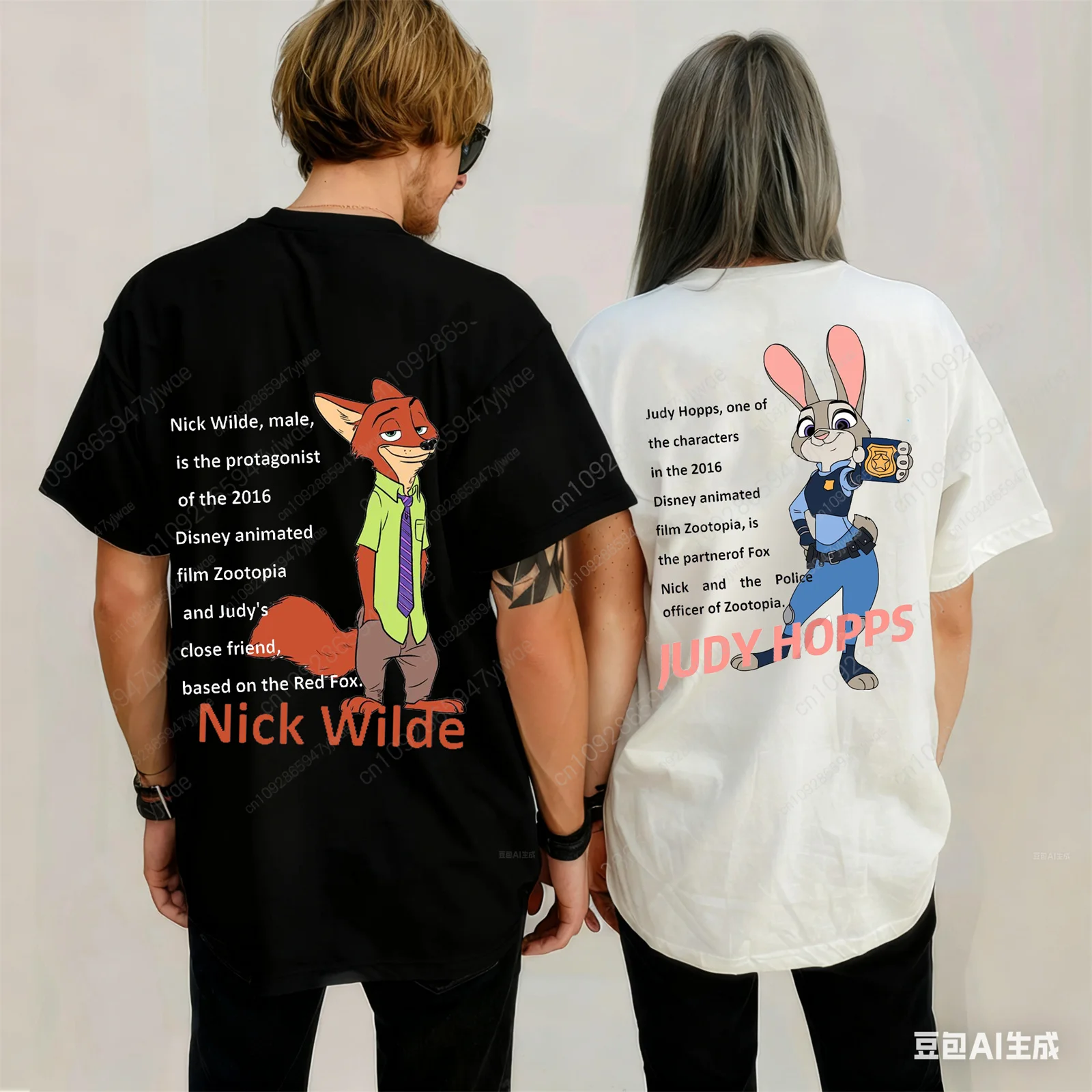 Zootopia Nick & Judy الكرتون الجرافيك المطبوعة زوجين قميص جودة عالية فضفاضة مريحة الشارع الأعلى المرأة الخريف جديد تي شيرت #1