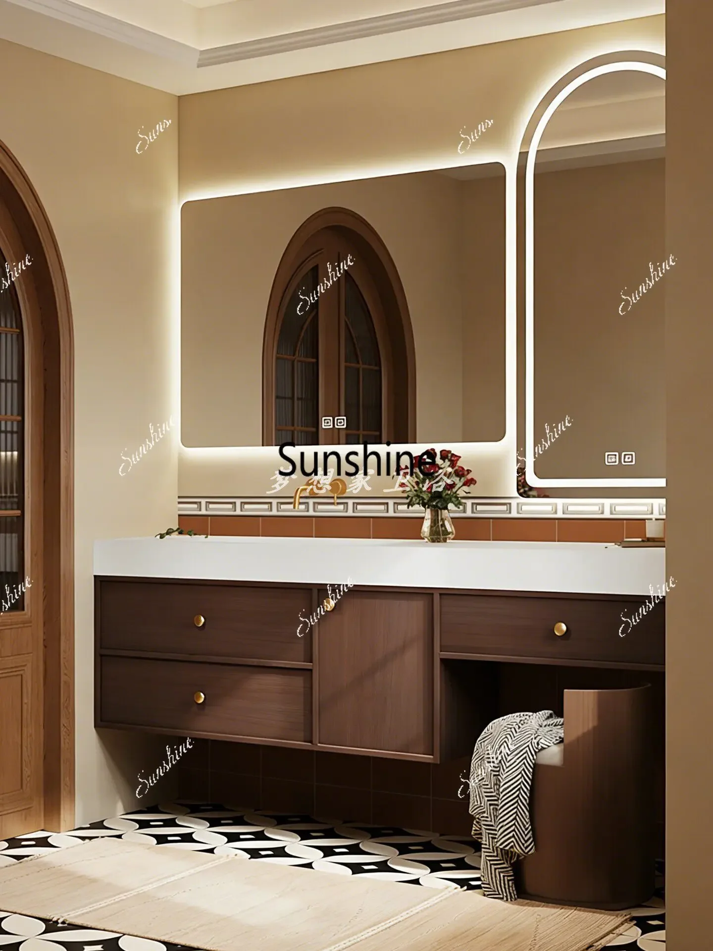 YIntegrated sintered stone hot bent basin for the vintage style bathroom cabinet vanity countertop