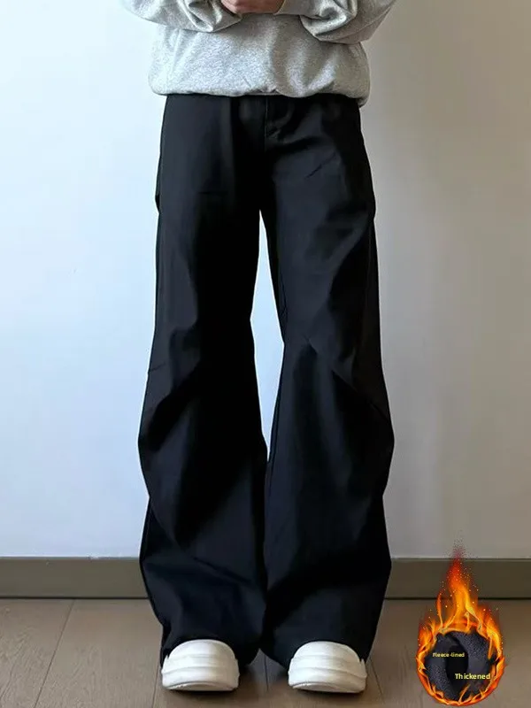 

Cleanfit Fleece Lined Flared Men's Winter Trousers Slim Fit Warm Straight Leg Casual Pants Youth Style Polyester Fiber