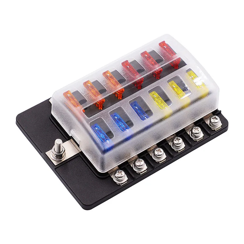 Universal Car 12 Ways Blade Fuse Box 6/8/10Way Terminal Block 12V 24V Fuse Holder Box Marine Auto Fuse Connector Switch With LED