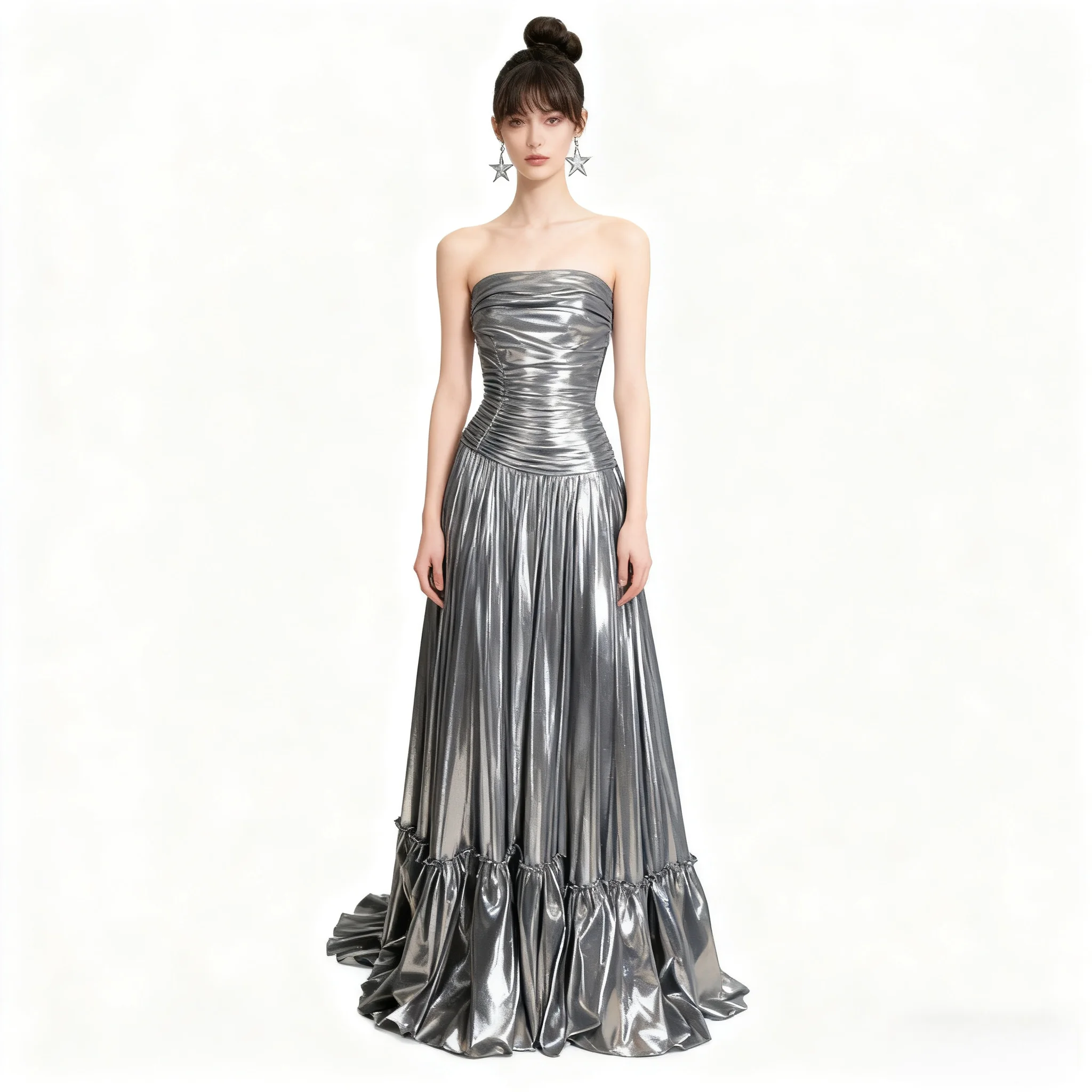 Silver Micro Elastic Metallic Gloss Reflective Fabric Sewing Performance Clothing Evening Dress DIY Wedding Background