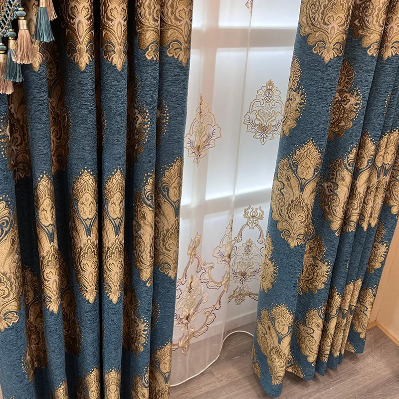 Floor To Ceiling Chenille Blackout Curtains High Ceiling European Luxury Thick Thermal Insulated Drapes for Villa Living Room