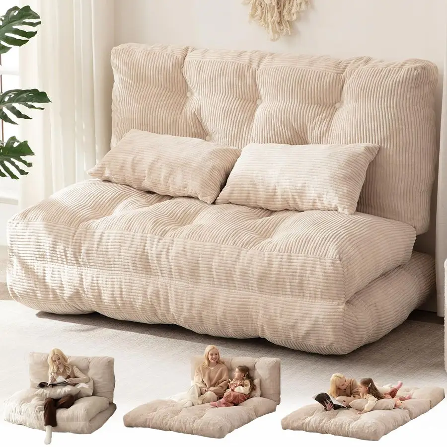 Sofa Bed Foldable Floor Couch for Adults with Corduroy Fabric, Foldable Mattress with Back Support, Bean Bag Floor Sofa Bed Couc