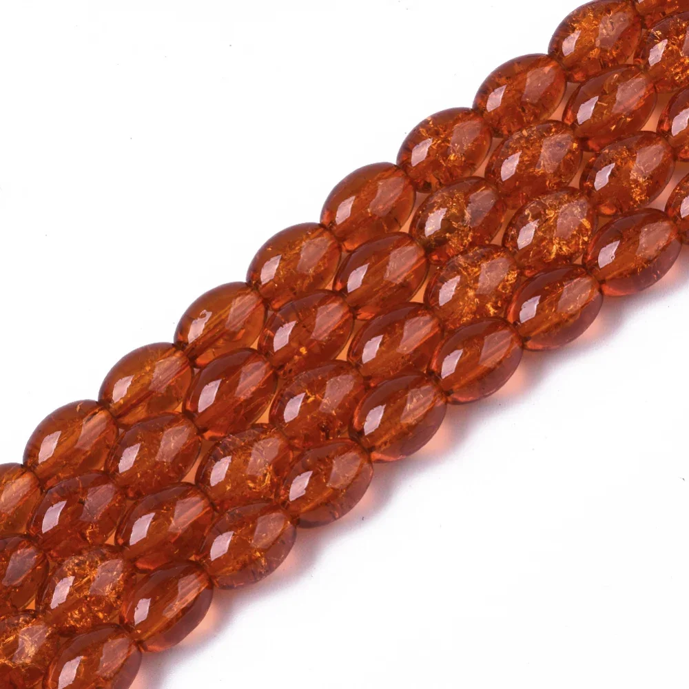 1Strand Transparent Crackle Glass Beads Strands Oval Dark Orange 8x5.5~6mm Hole: 1mm about 100pcs/strand 31.4 inch