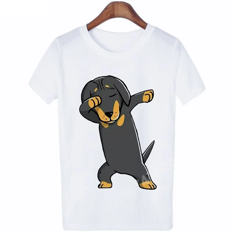 T-shirt imprimé chien teckel drôle pour femmes, manches courtes, haut Y2K, t-shirt graphique Harajuku, vêtements Kawaii, t-shirt décontracté respirant