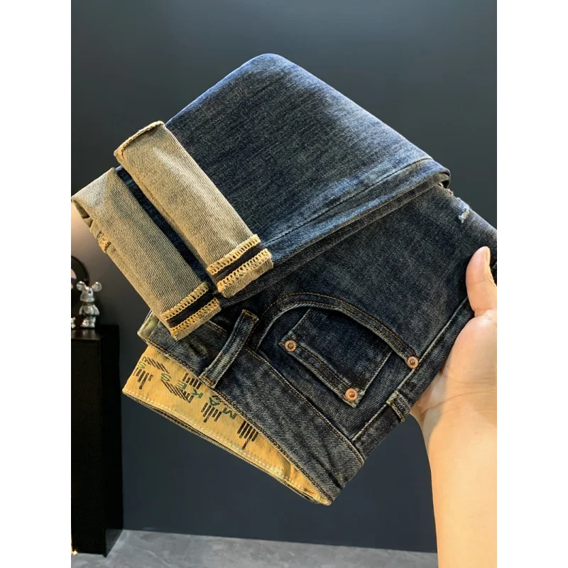 2025 جديد خدش موضة الجينز الرجال الخريف مايكرو هارون مخروطي القدم الصغيرة تنوعا السراويل الطويلة غير رسمية