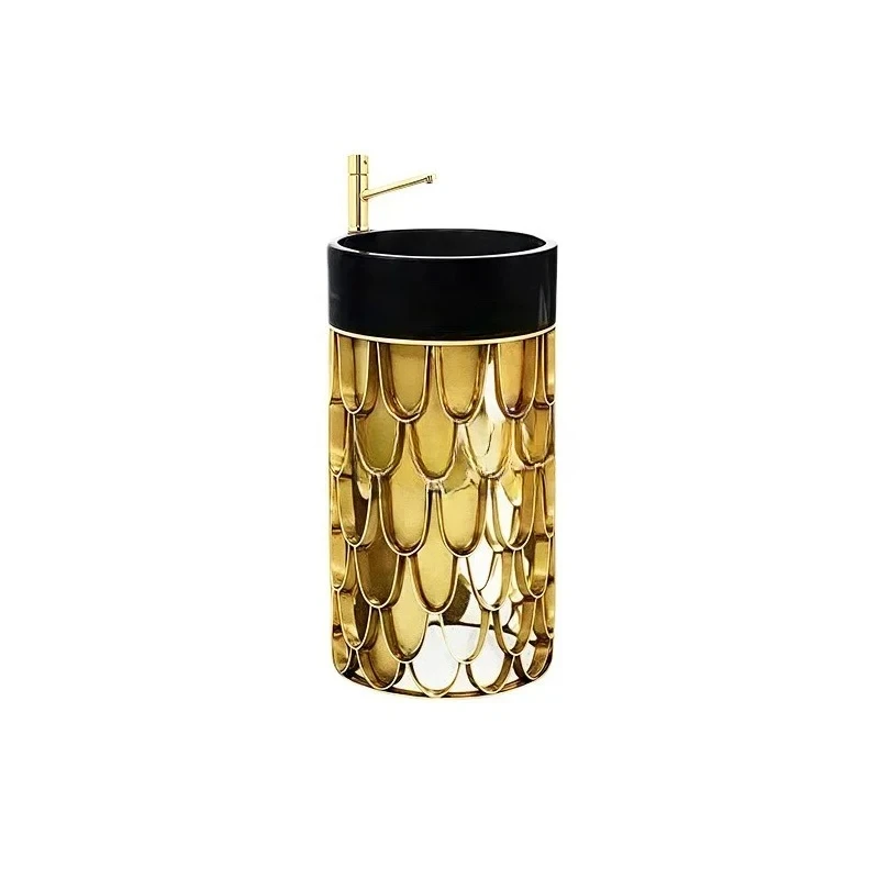 

CX light luxury marble column basin floor-to-ceiling luxury household stainless steel mirror washbasin