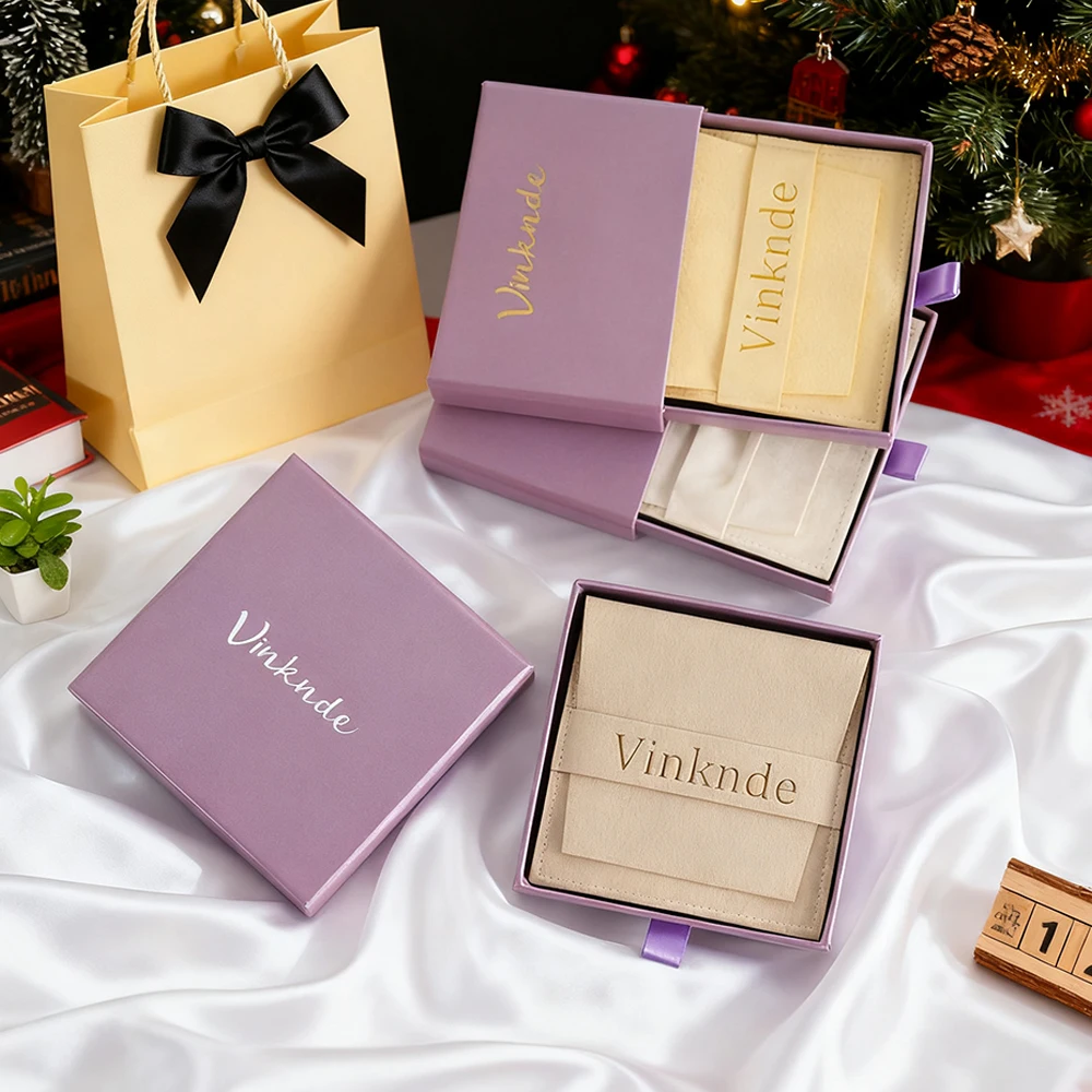 

Custom Purple Cardboard Drawer Jewelry Packaging Box Jewellry Flap Bag Earing Bracklet Necklace Holder Wedding Party Gift Firend