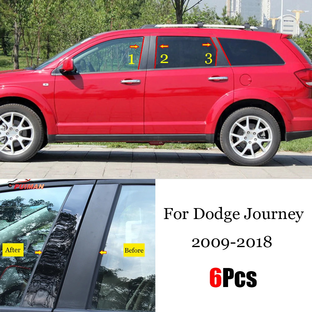 

New Arrival 6PCS Window Trim Cover BC Column Sticker Fit For Dodge Journey 2009 - 2018 Polished Pillar Posts