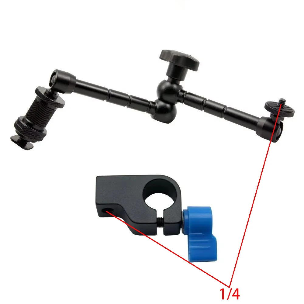 ذراع سحري 11 بوصة لشاشة LCD بإضاءة LED وكاميرا DLSR مع حامل مشبك قضيب 15 مم، حامل مشبك 1/4 مع وحدة ذراع سحرية، 1/4-20