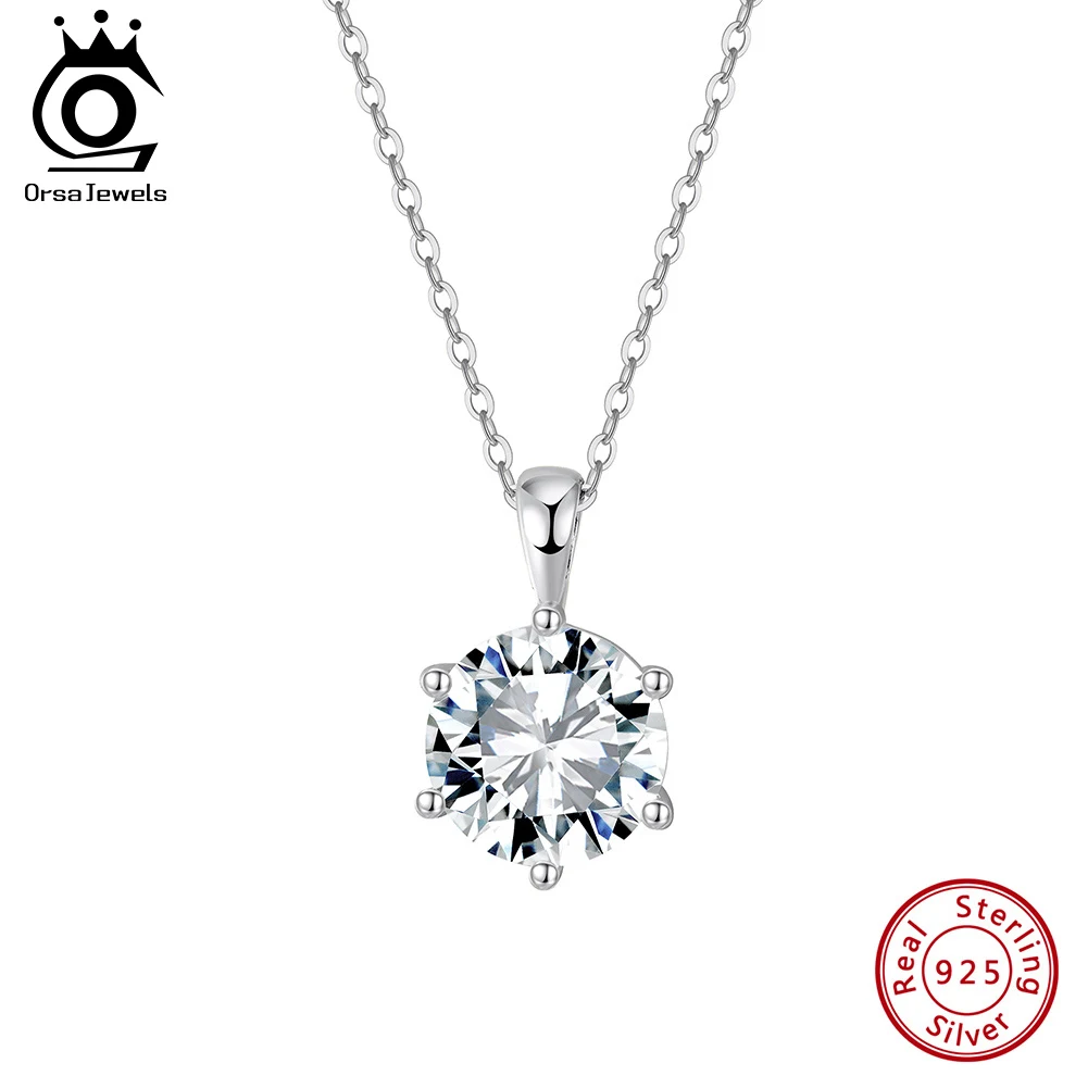 

ORSA JEWELS Classic 925 Silver Sparkling Round Zircon Pendant Necklaces 8A CZ Trendy Retro Daily Clavicle Chain Jewelry LZN23