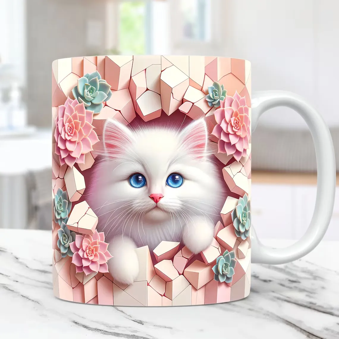 1pc 3D cute kitten ceramic Mug 325ml Creative office tea cup  kids ,mother or girl friend birthday gift cup